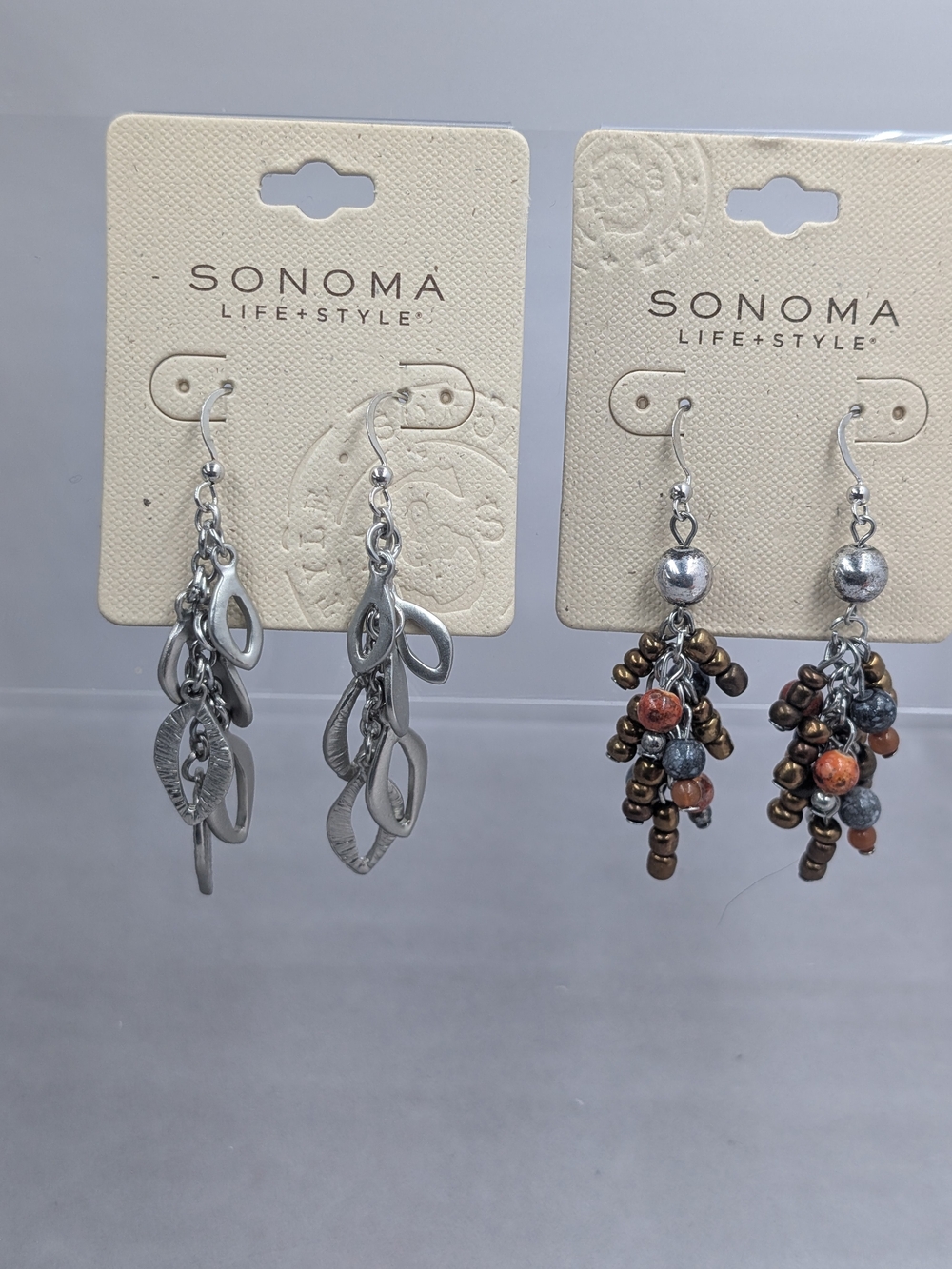 Sonoma Life + Style 2 Pair Dangle Earrings Silver Leaf Beaded NWT | 1121